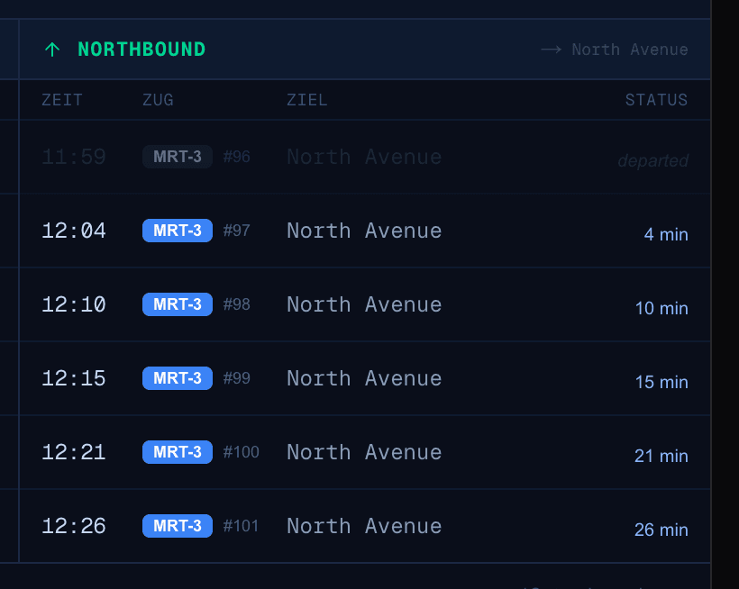 mrt-3 northbound passenger information board