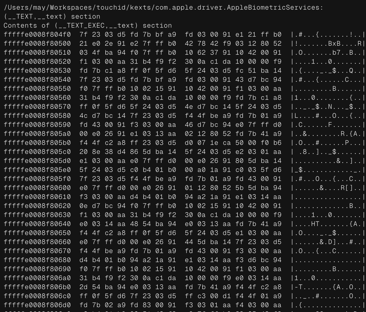 disassembly of apple biometric services from the touchid project