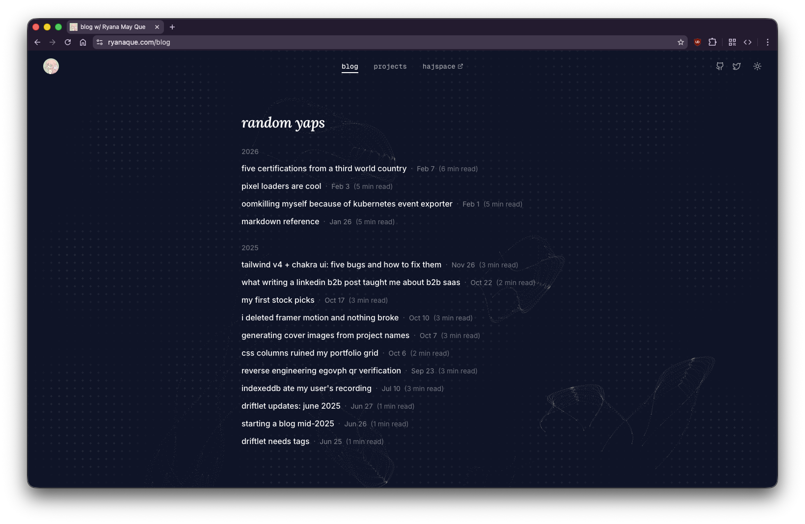 before — the old blog listing page