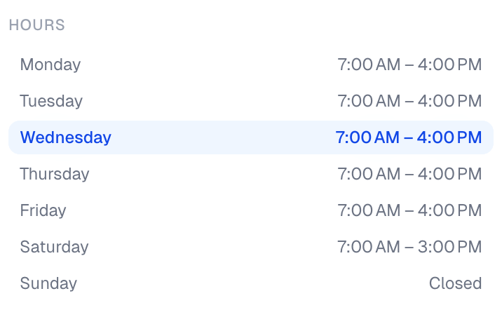 opening hours for a clinic