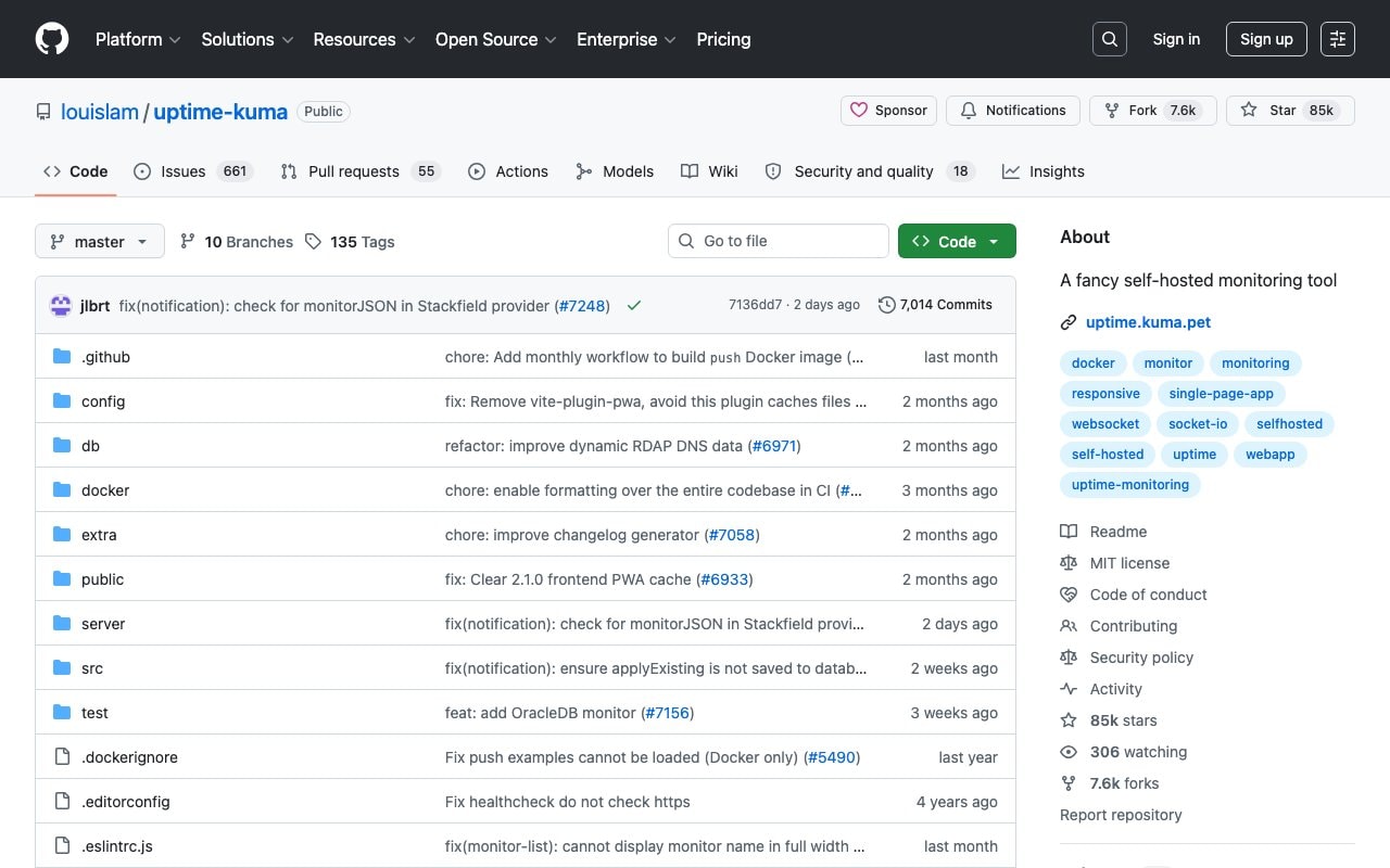 uptime kuma project screenshot